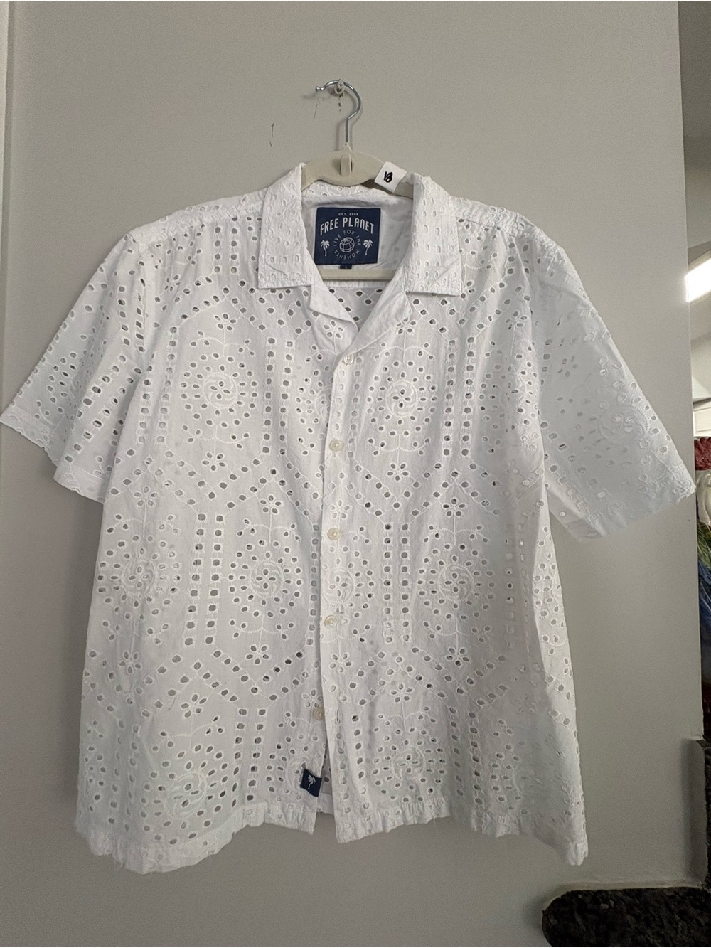 Free Planet White Eyelet Short-Sleeve Button-Front Shirt